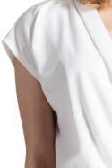 Bluzka damska z kopertowym dekoltem i krótkim rękawem XL ecru M652