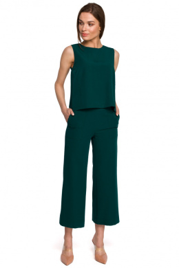 Eleganckie spodnie damskie z szerokimi nogawkami 7/8 XXL zielone S256