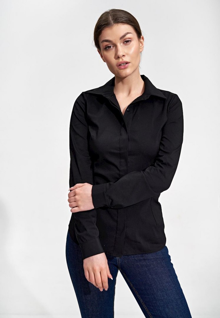 Koszula damska klasyczna bawełniana z długim rękawem czarna M876