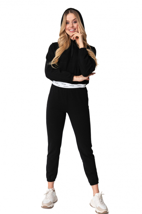 Krótka bluza damska crop dresowa z kapturem i gumką czarna LA103 Krótka bluza damska crop dresowa z kapturem i gumką czarna LA103