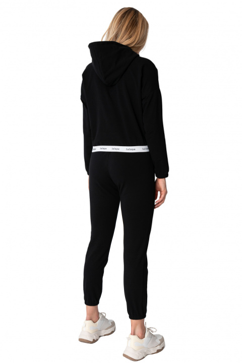 Krótka bluza damska crop dresowa z kapturem i gumką czarna LA103 Krótka bluza damska crop dresowa z kapturem i gumką czarna LA103