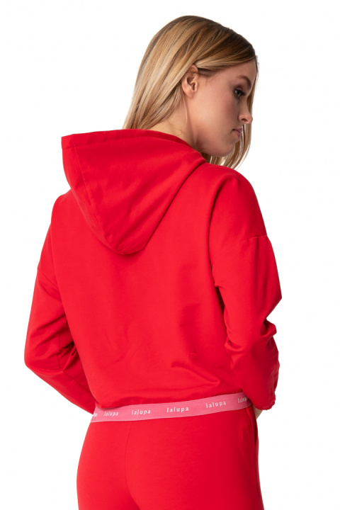 Krótka bluza damska crop dresowa z kapturem i gumką czerwona LA103 Krótka bluza damska crop dresowa z kapturem i gumką czerwona LA103