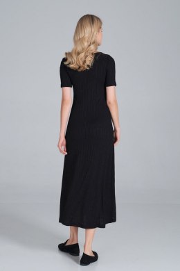 Sukienka midi z wiskozy rozkloszowana zapinana na guziki czarna M841