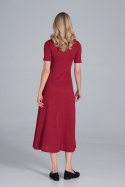 Sukienka midi z wiskozy rozkloszowana zapinana na guziki czerwona M841