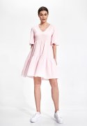 Sukienka letnia mini rozkloszowana falbanki krótki rękaw różowa M869