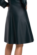 Sukienka midi trapezowa ze sztucznej skóry rękaw 3/4 L zielona me541