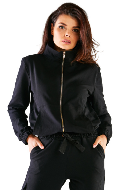 Bluza damska dresowa rozpinana bawełniana z kieszeniami czarna M246 Bluza damska dresowa rozpinana bawełniana z kieszeniami czarna M246