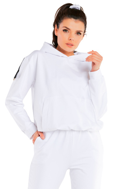 Bluza damska dresowa kangurka z kapturem bawełniana biała M248 Bluza damska dresowa kangurka z kapturem bawełniana biała M248