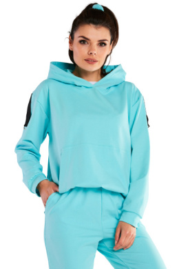 Bluza damska dresowa kangurka z kapturem bawełniana niebieska M248