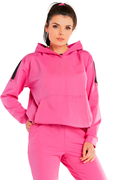 Bluza damska dresowa kangurka z kapturem bawełniana różowa M248 Bluza damska dresowa kangurka z kapturem bawełniana różowa M248