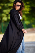 Bluza damska długa z kapturem rozpinana dresowa bawełna czarna M277