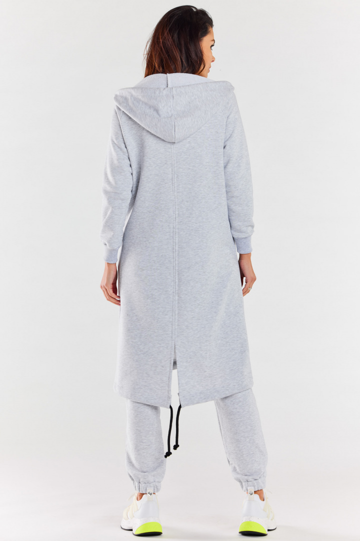 Bluza damska długa z kapturem dresowa rozpinana bawełna szara M278 Bluza damska długa z kapturem dresowa rozpinana bawełna szara M278