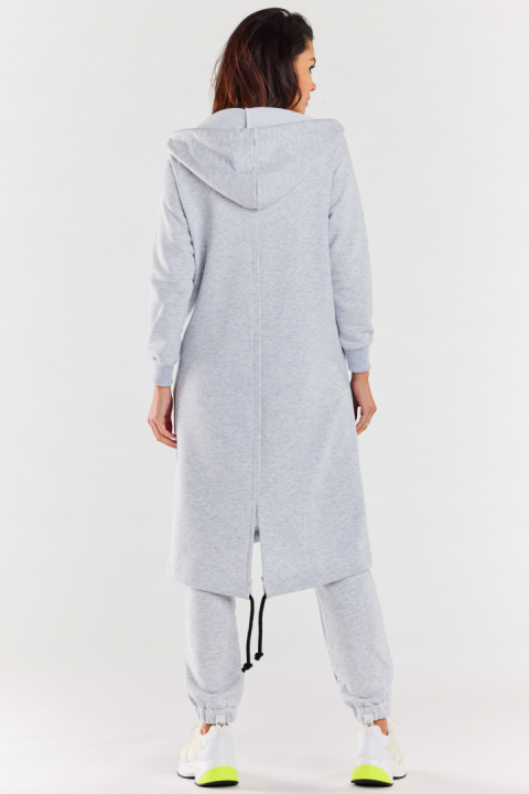 Bluza damska długa z kapturem dresowa rozpinana bawełna szara M278 Bluza damska długa z kapturem dresowa rozpinana bawełna szara M278