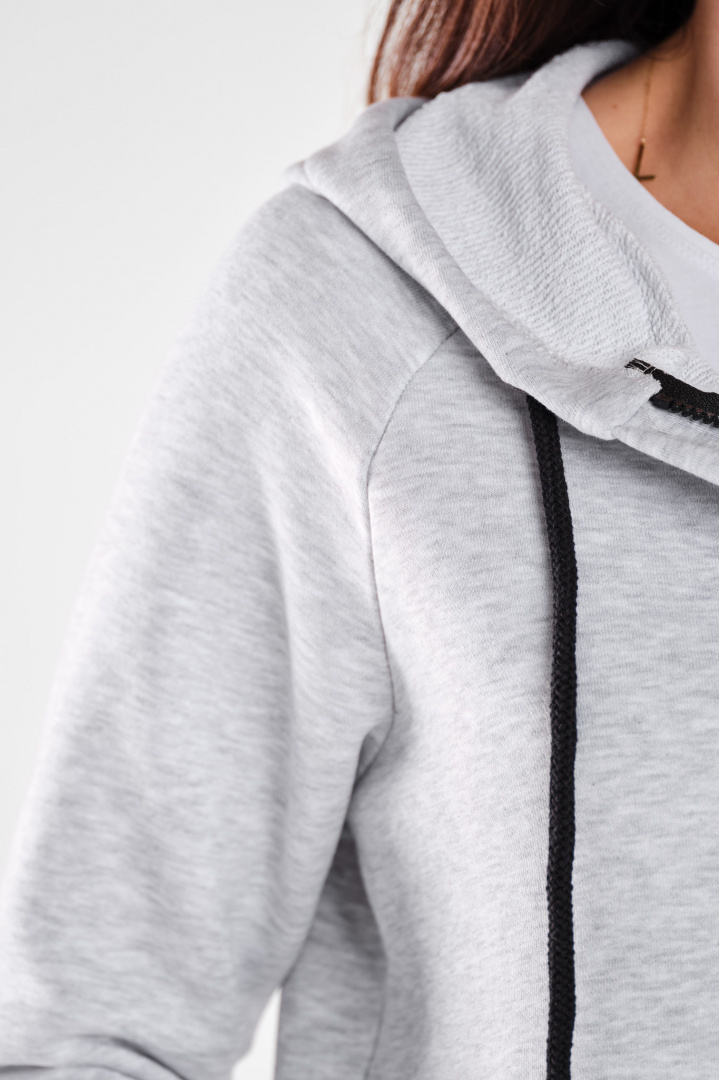 Bluza damska długa z kapturem dresowa rozpinana bawełna szara M278 Bluza damska długa z kapturem dresowa rozpinana bawełna szara M278