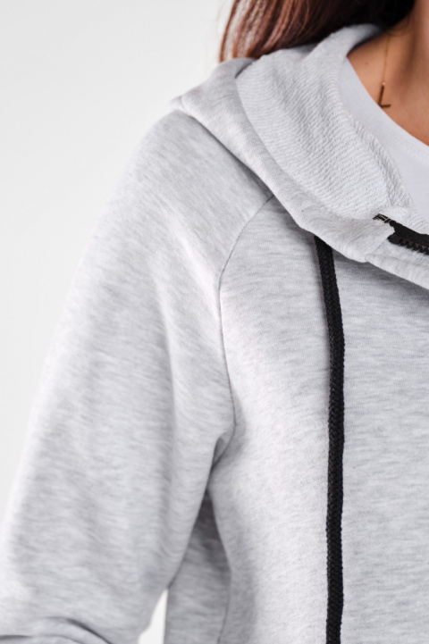Bluza damska długa z kapturem dresowa rozpinana bawełna szara M278 Bluza damska długa z kapturem dresowa rozpinana bawełna szara M278