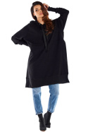 Bluza damska oversize z kapturem długa bawełniana czarna M279