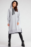 Bluza damska oversize z kapturem długa bawełniana szara M279