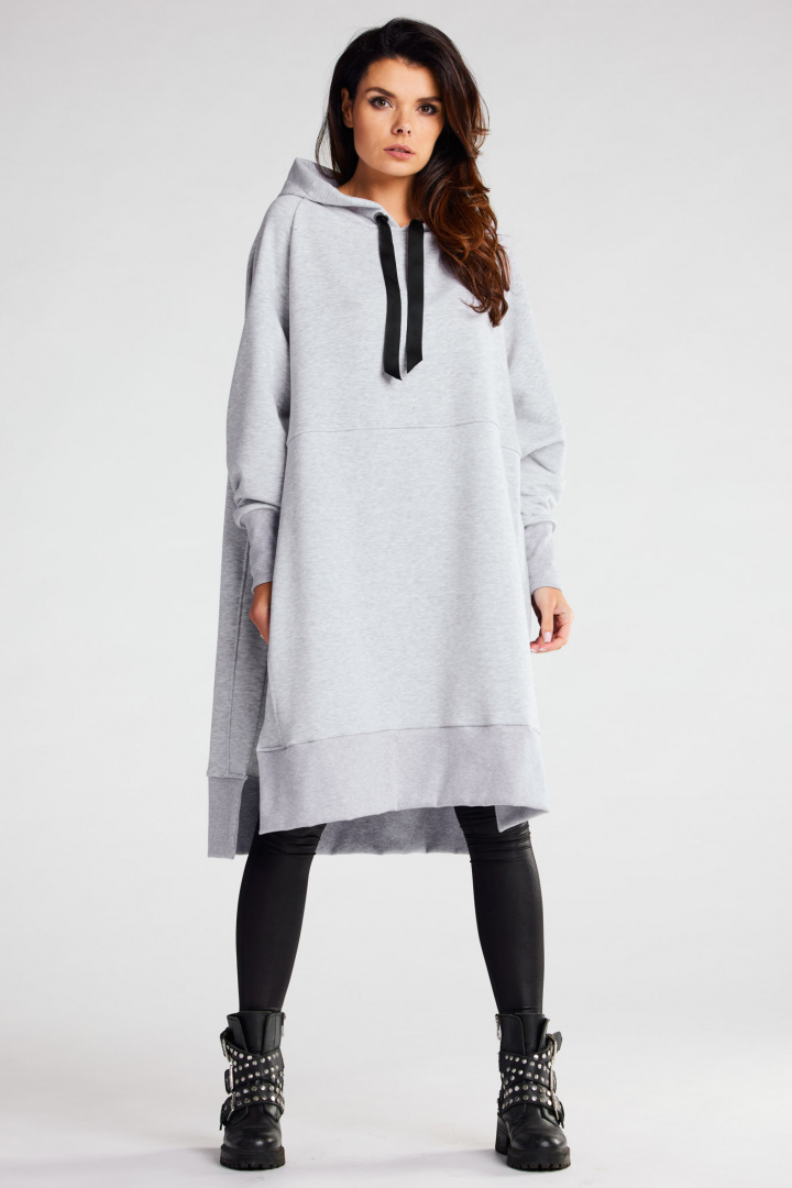 Bluza damska oversize z kapturem długa bawełniana szara M279 Bluza damska oversize z kapturem długa bawełniana szara M279