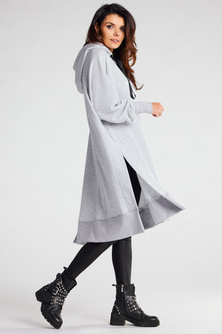 Bluza damska oversize z kapturem długa bawełniana szara M279 Bluza damska oversize z kapturem długa bawełniana szara M279