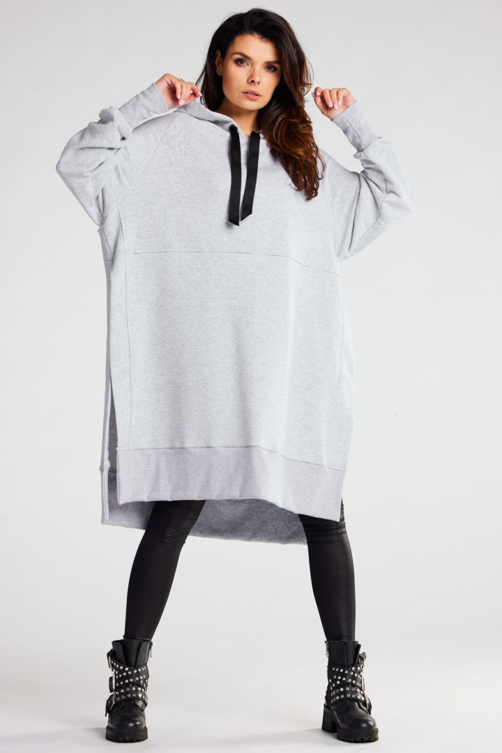 Bluza damska oversize z kapturem długa bawełniana szara M279 Bluza damska oversize z kapturem długa bawełniana szara M279