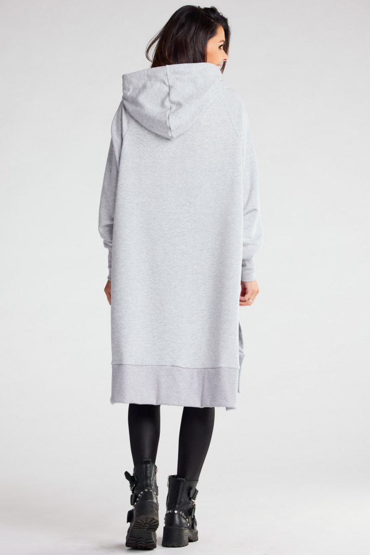 Bluza damska oversize z kapturem długa bawełniana szara M279 Bluza damska oversize z kapturem długa bawełniana szara M279