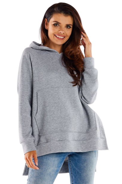 Bluza damska asymetryczna z kapturem bawełniana szara M280 Bluza damska asymetryczna z kapturem bawełniana szara M280