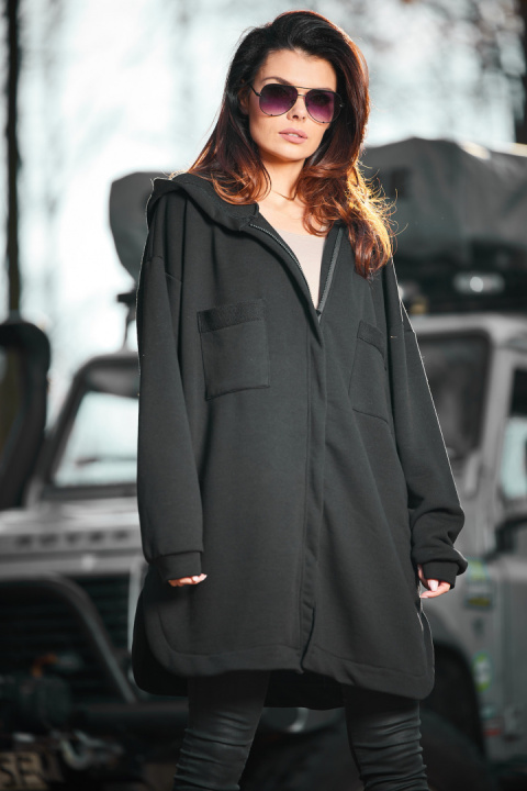 Bluza damska oversize z kapturem rozpinana bawełniana czarna M281 Bluza damska oversize z kapturem rozpinana bawełniana czarna M281