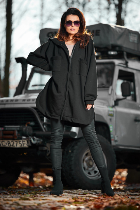 Bluza damska oversize z kapturem rozpinana bawełniana czarna M281 Bluza damska oversize z kapturem rozpinana bawełniana czarna M281