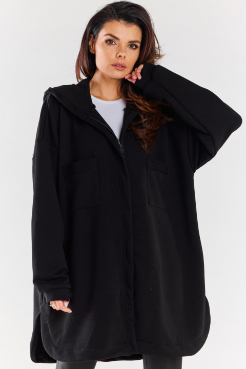 Bluza damska oversize z kapturem rozpinana bawełniana czarna M281 Bluza damska oversize z kapturem rozpinana bawełniana czarna M281