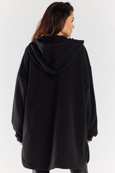 Bluza damska oversize z kapturem rozpinana bawełniana czarna M281 Bluza damska oversize z kapturem rozpinana bawełniana czarna M281