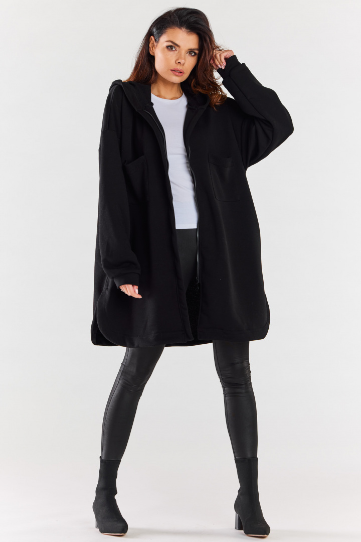 Bluza damska oversize z kapturem rozpinana bawełniana czarna M281 Bluza damska oversize z kapturem rozpinana bawełniana czarna M281