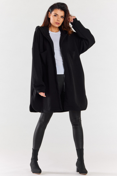 Bluza damska oversize z kapturem rozpinana bawełniana czarna M281 Bluza damska oversize z kapturem rozpinana bawełniana czarna M281