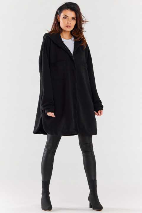 Bluza damska oversize z kapturem rozpinana bawełniana czarna M281 Bluza damska oversize z kapturem rozpinana bawełniana czarna M281