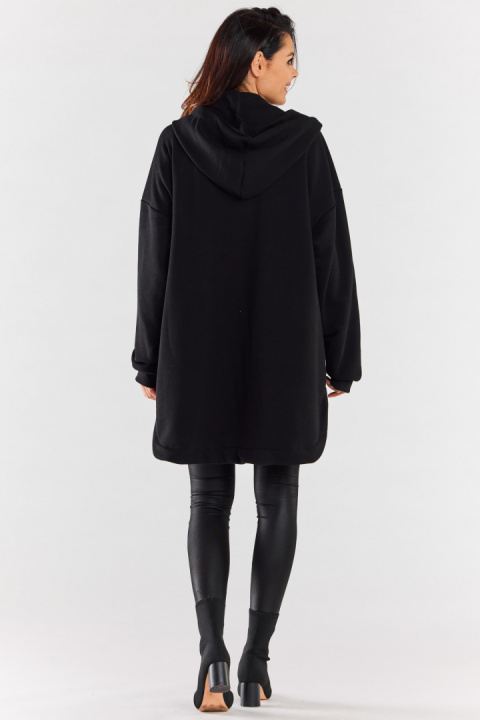 Bluza damska oversize z kapturem rozpinana bawełniana czarna M281 Bluza damska oversize z kapturem rozpinana bawełniana czarna M281