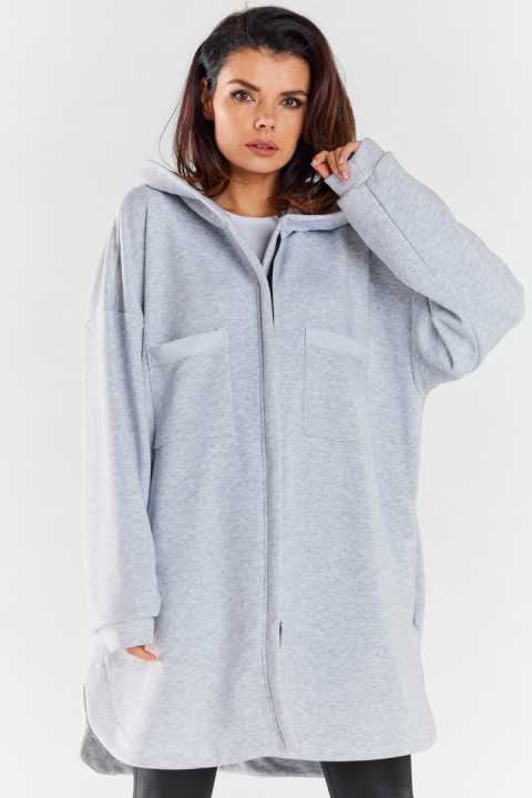 Bluza damska oversize z kapturem rozpinana bawełniana szara M281 Bluza damska oversize z kapturem rozpinana bawełniana szara M281
