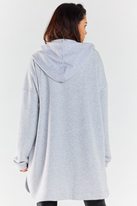Bluza damska oversize z kapturem rozpinana bawełniana szara M281 Bluza damska oversize z kapturem rozpinana bawełniana szara M281