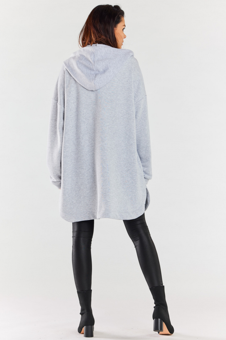 Bluza damska oversize z kapturem rozpinana bawełniana szara M281 Bluza damska oversize z kapturem rozpinana bawełniana szara M281