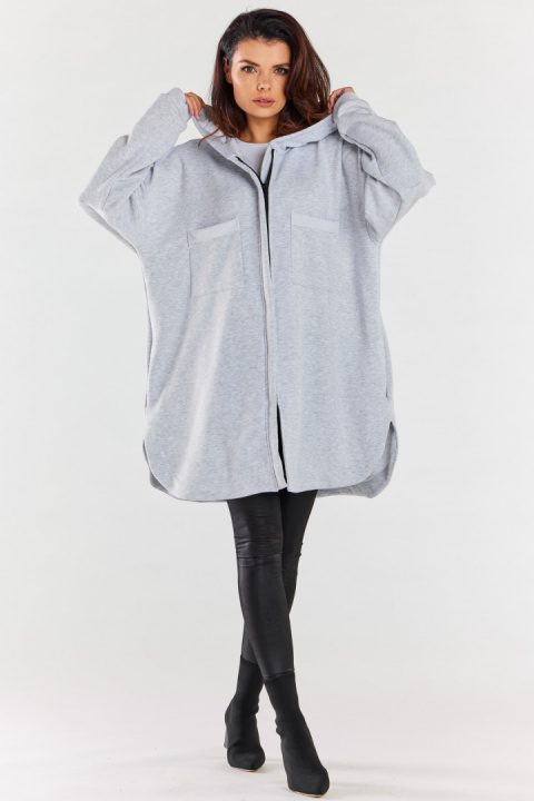 Bluza damska oversize z kapturem rozpinana bawełniana szara M281 Bluza damska oversize z kapturem rozpinana bawełniana szara M281
