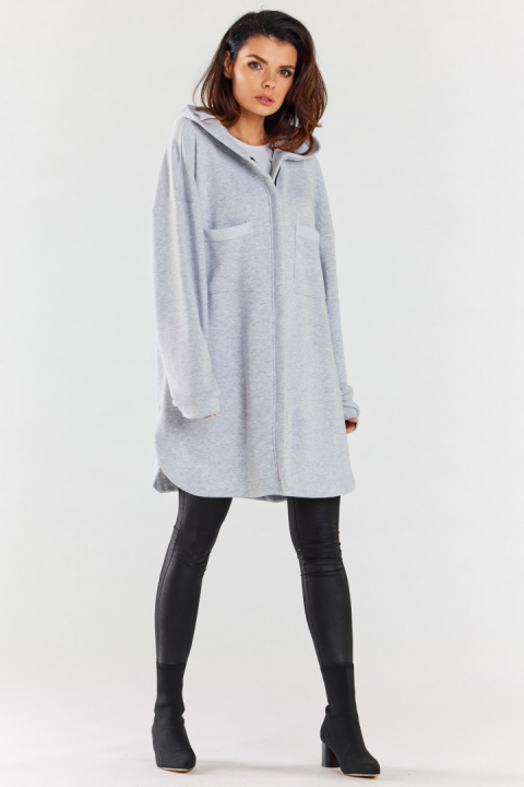 Bluza damska oversize z kapturem rozpinana bawełniana szara M281 Bluza damska oversize z kapturem rozpinana bawełniana szara M281
