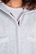 Bluza damska oversize z kapturem rozpinana bawełniana szara M281