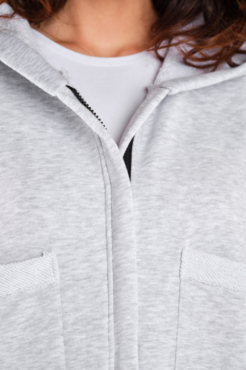 Bluza damska oversize z kapturem rozpinana bawełniana szara M281 Bluza damska oversize z kapturem rozpinana bawełniana szara M281