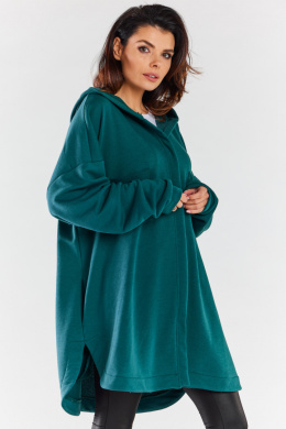 Bluza damska oversize z kapturem rozpinana bawełniana zielona M281