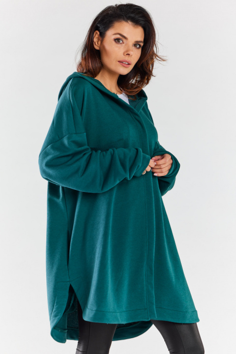 Bluza damska oversize z kapturem rozpinana bawełniana zielona M281 Bluza damska oversize z kapturem rozpinana bawełniana zielona M281