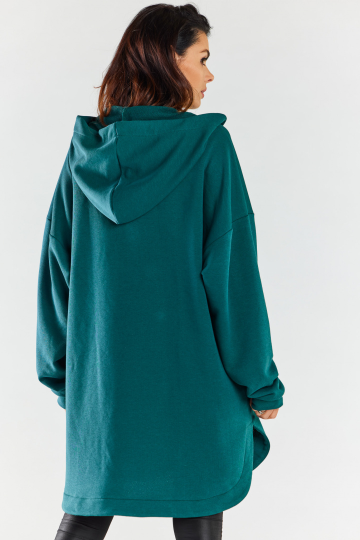 Bluza damska oversize z kapturem rozpinana bawełniana zielona M281