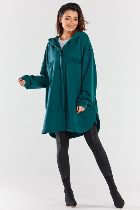 Bluza damska oversize z kapturem rozpinana bawełniana zielona M281 Bluza damska oversize z kapturem rozpinana bawełniana zielona M281