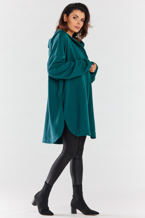 Bluza damska oversize z kapturem rozpinana bawełniana zielona M281 Bluza damska oversize z kapturem rozpinana bawełniana zielona M281