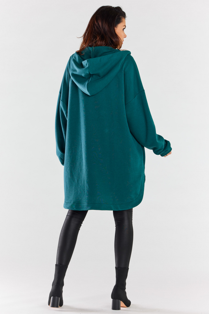 Bluza damska oversize z kapturem rozpinana bawełniana zielona M281