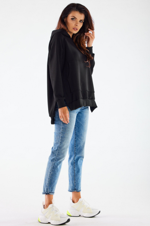 Bluza damska asymetryczna z kapturem bawełniana czarna M280 Bluza damska asymetryczna z kapturem bawełniana czarna M280