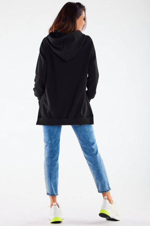 Bluza damska asymetryczna z kapturem bawełniana czarna M280 Bluza damska asymetryczna z kapturem bawełniana czarna M280
