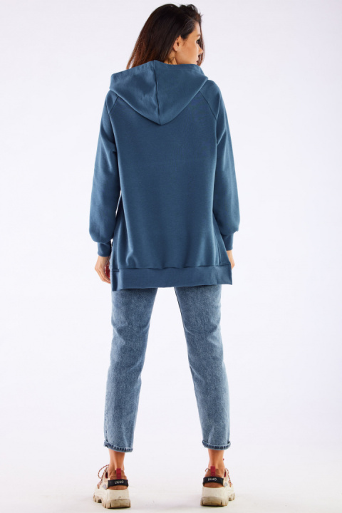Bluza damska asymetryczna z kapturem bawełniana niebieska M280 Bluza damska asymetryczna z kapturem bawełniana niebieska M280